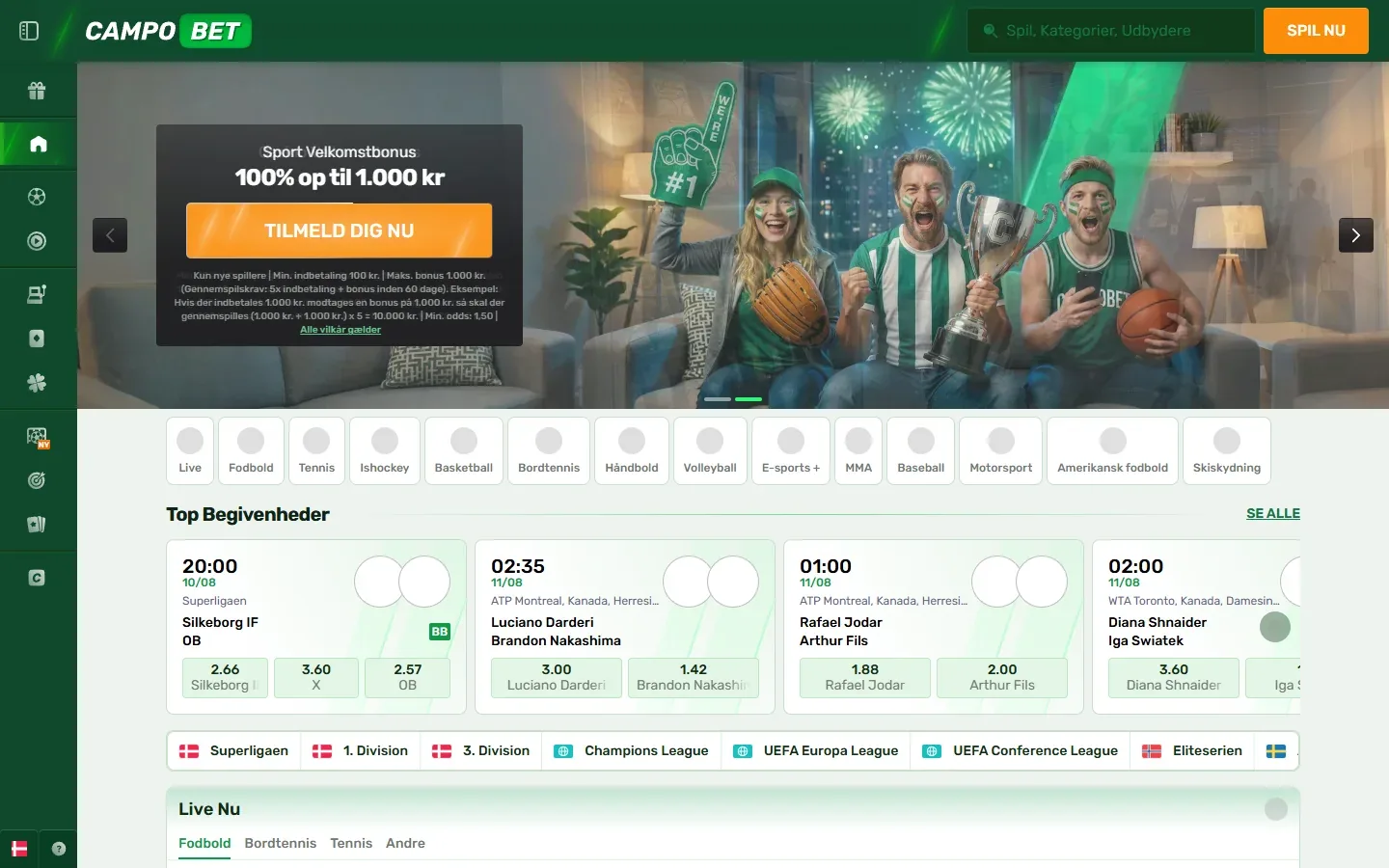 Campobets forside med velkomstbonus til sport og casino