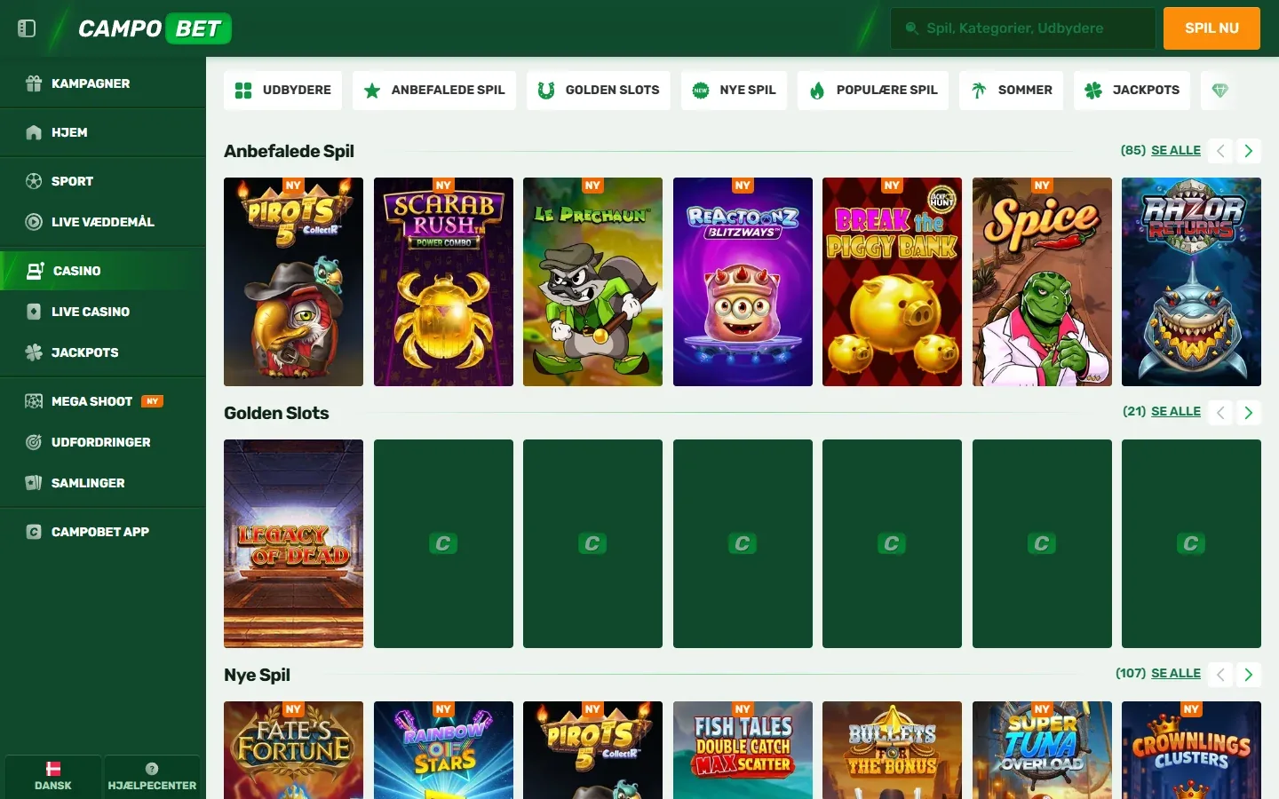 Spilleautomater i Campobets kasinolobby