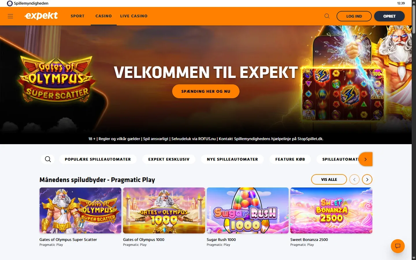 Spilleautomater i Expekts kasinolobby