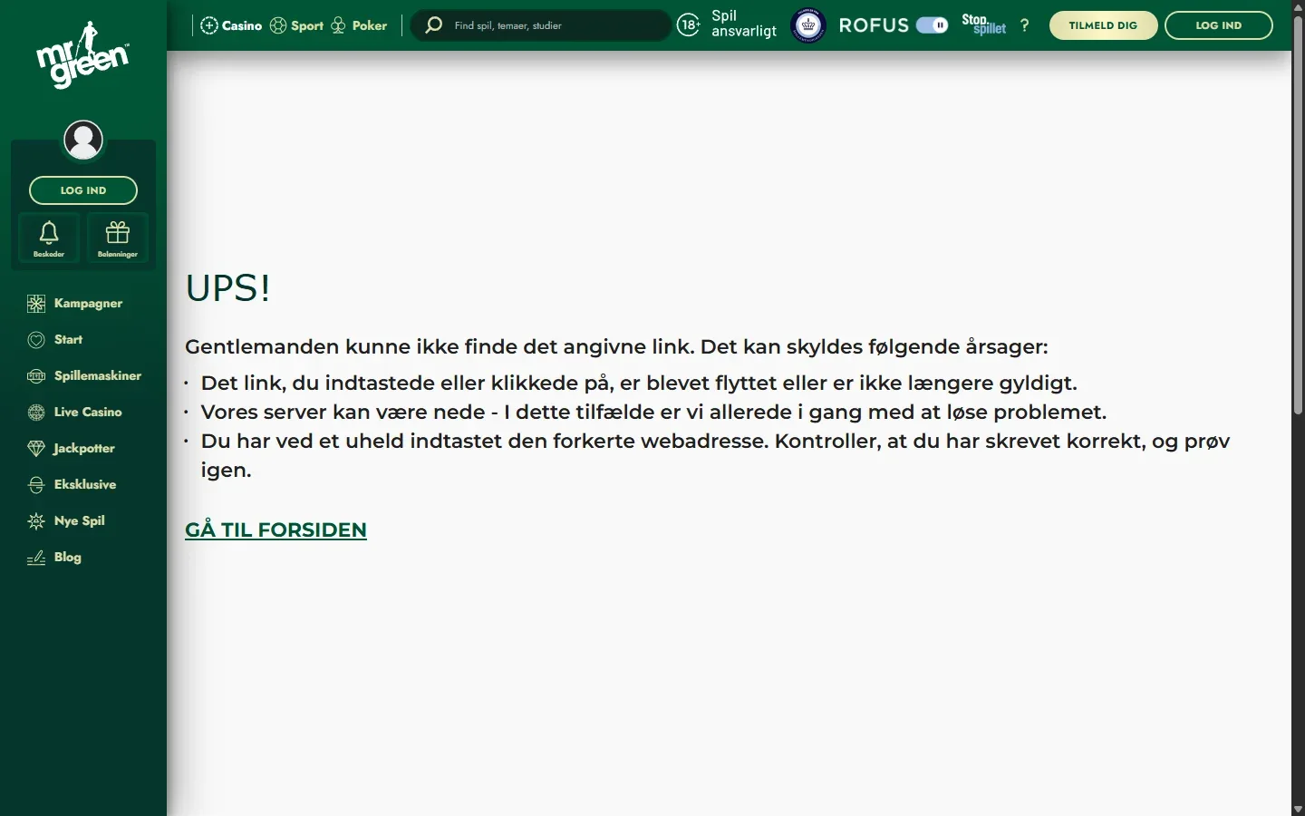 Live casino hos Mr Green med borde og dealere