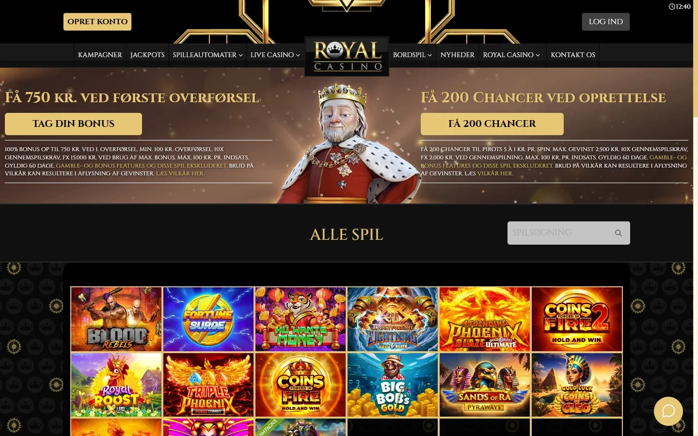 Spilleautomater i Royal Casinos spillehal